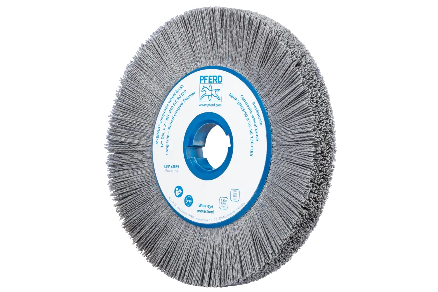 Picture of Pferd M-BRAD® Composite Wheel Brush 12" Dia. .040/80 Grit SiC 2" Keyed Arbor